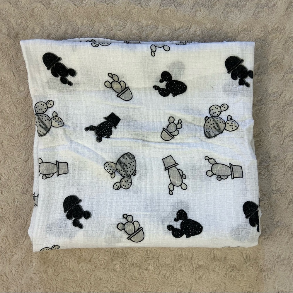Bebe au Lait Potted Cactus Plants Baby Swaddle Blanket Black Gray White Muslin